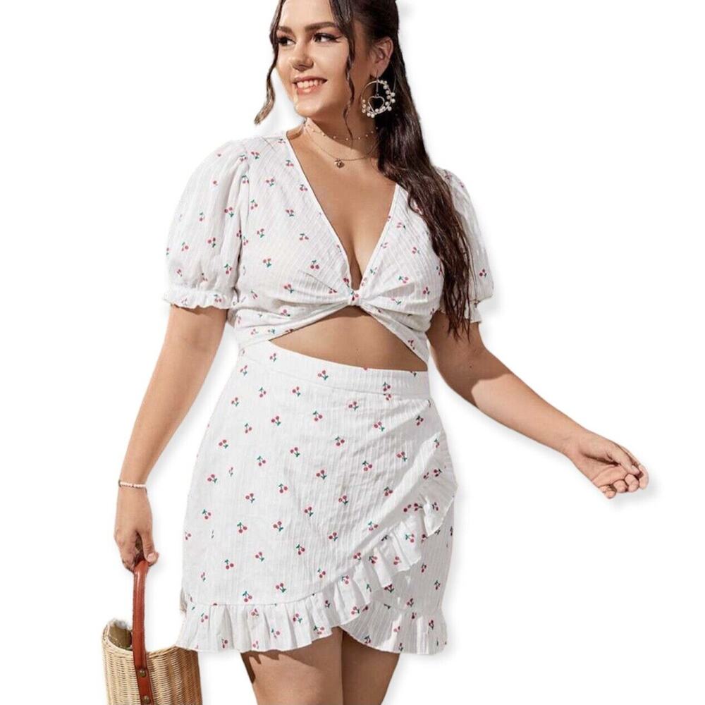 Shein Women’s Skirt Set Red Cherries White Large